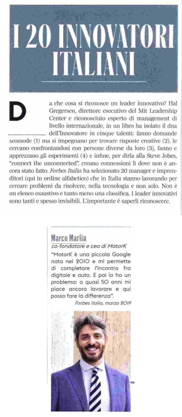 Forbes Italia_Marco Marlia tra i 20 innovatori dell'anno